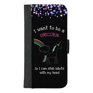 Capa Carteira Para iPhone 8/7 Plus Edgy Unicorn com Rainbow e Confetti Funny