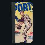 Capa Carteira Para iPhone 8/7 Jogador de beisebol do Vintage Sports Pitcher<br><div class="desc">Ilustração Vintage de design de beisebol esportivo com um lançador. Esportes em estilo quadrinho amarelo com ornamentos antigos.</div>