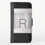 Nome do Monograma, Texto da Cinza Negra, Prata Bru<br><div class="desc">Personalize com seu Monograma e Nome em metal prateado escovado para um olhar contemporâneo e dinâmico em preto e cinza. Um estilo simples e moderno com fundo negro que parece excelente e faz um presente excelente.</div>