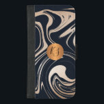 Capa Carteira Para iPhone 8/7 Plus pintura mármore abstrato de cobre monograma<br><div class="desc">Abstrato pintada de glitter de ouro metálico falso, de marfim e fazer preto de arte glamourosa de arte moderna, com escovas de acrilo, com canvas pintado de acrilo com uma elegante capa de telefone de carteira com um círculo geométrico de cobre metálico falso para um artista de maquilhagem | planejador...</div>