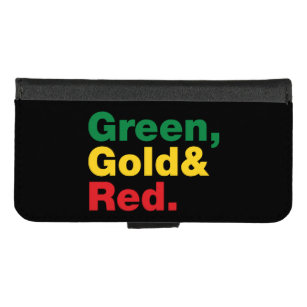 Capa Carteira Para iPhone 8/7 Verde, Dourado e Vermelho.