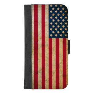 Capa Carteira Para iPhone 8/7 Plus Vintage American Flag iPhone 8/7 Plus Wallet Case