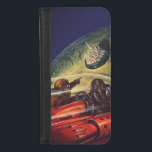 Capa Carteira Para iPhone 8/7 Vintage Science Fiction, Futurística City on Moon<br><div class="desc">Imagem de viagem de ilustração venenosa e ficção científica de transporte apresentando um clássico livro em quadrinhos retrô sci fi espaço e imagem planetária de astronautas ou aliens viajando em uma espaçonave voando sobre uma metrópole futurista na lua.</div>