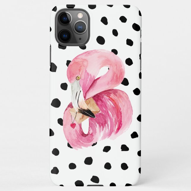 Capa Para iPhone Flamingo e pontos cor-de-água rosa moderna (Verso)