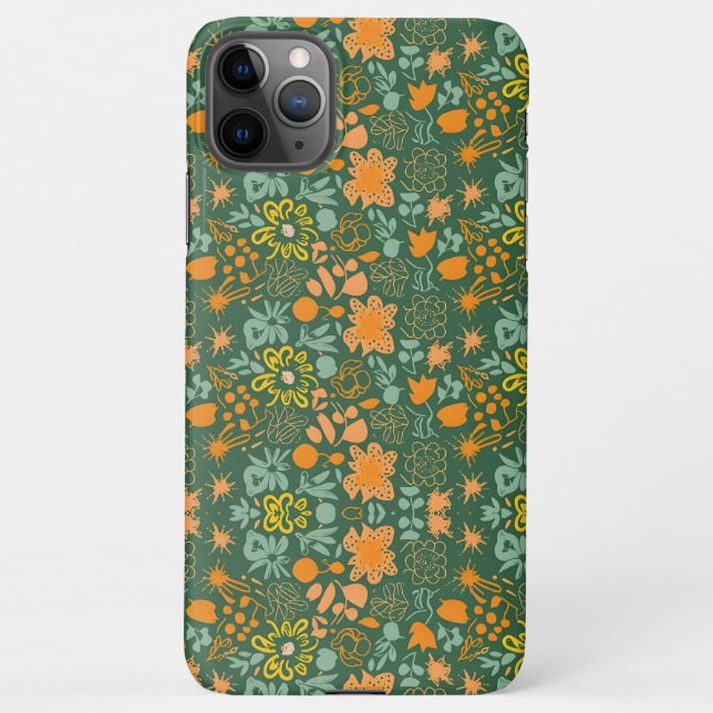 Capa Para iPhone Floral pattern on a dark green background  (Verso)