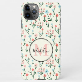 Capa Para iPhone Flores Azuis Rosa Girly Padrão Monograma Elegante