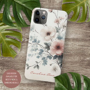 Capa Para iPhone Flores de Aquarelas Delicadas Clássicas Sofisticad