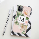 Capa Para iPhone Flores Rosa Cor-de-Água Moderna Monogramadas<br><div class="desc">Flores Rosa Cor-de-Água Moderna Monogramadas</div>