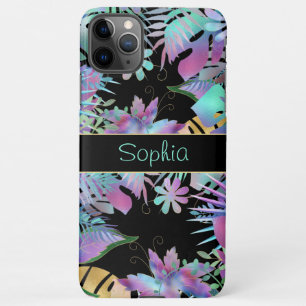 Capa Para iPhone Folhas Tropicais Iridescentes, Nome do Teal de Mel