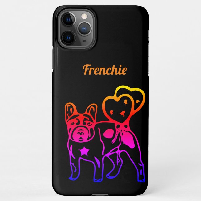 Capa Para iPhone Französische Bulldogge Neon Herz French Bulldog (Verso)