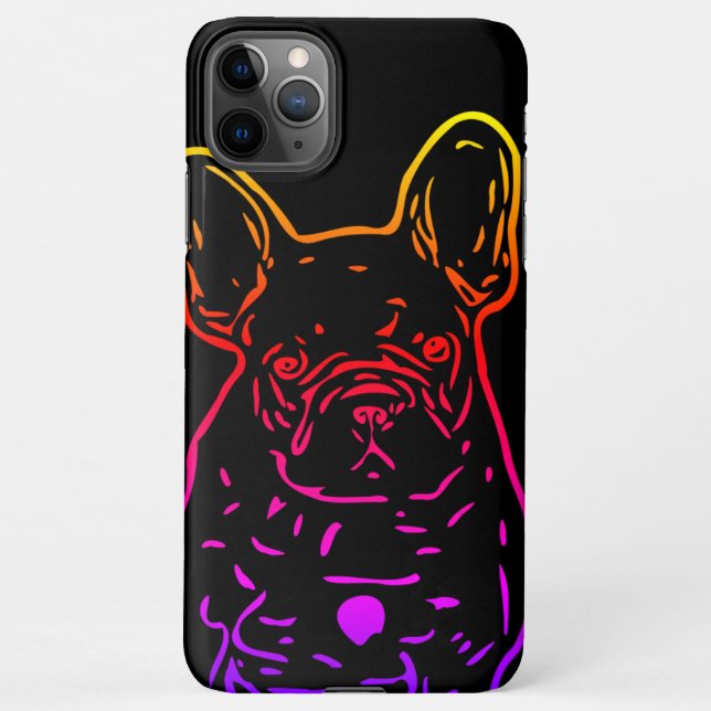 Capa Para iPhone Französische Bulldogge Neon Herz French Bulldog (Verso)