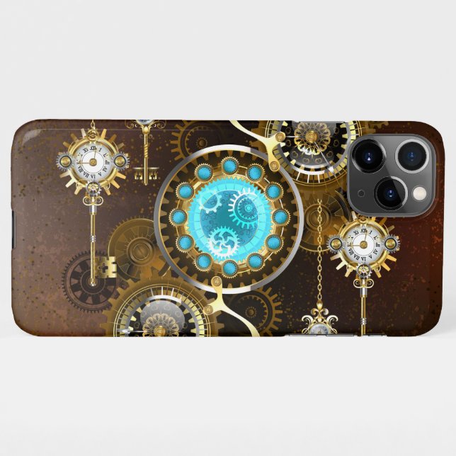 Capa Para iPhone Fundo Rusty Steampunk com Lentes Turquesa (Verso Horizontal)