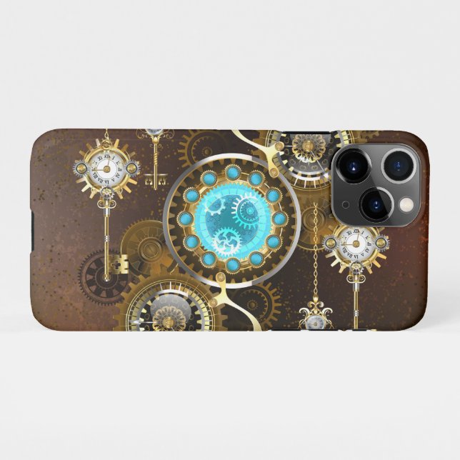 Capa Para iPhone Fundo Rusty Steampunk com Lentes Turquesa (Verso Horizontal)