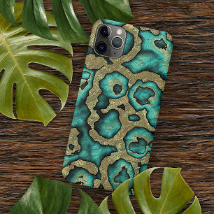Capa Para iPhone Funky Turquoise Green Faux Dourado Swirls Art Patt