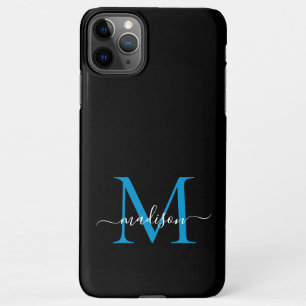 Capa Para iPhone Girly Black Blue Monograma Nome do Script Feminino