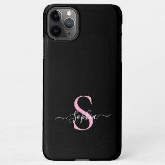 Capa Para iPhone Girly Black Pink Monogram Stylish Script Name
