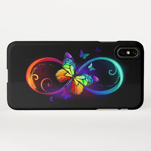 Capa Para iPhone Infinidade vibrante com borboleta arco-íris a pret (Verso Horizontal)