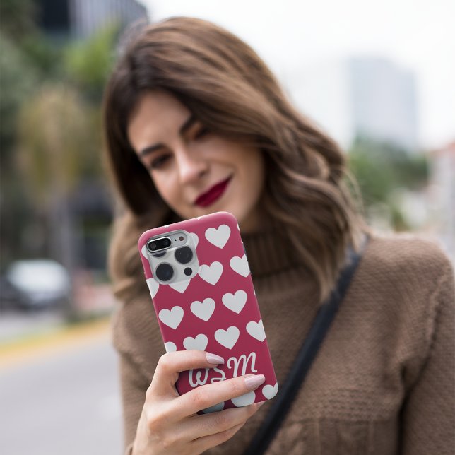 Capa para iPhone / iPad Monogram Hearts (Customize iphone case.)