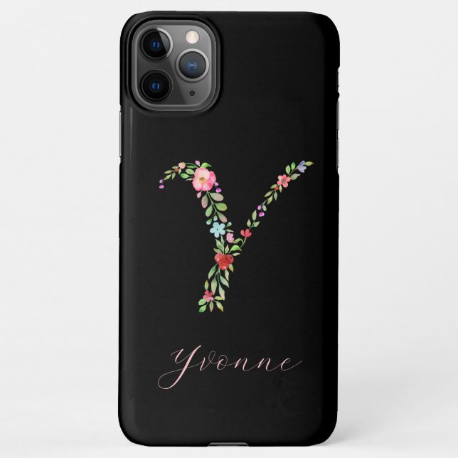 Capa Para iPhone Letra Y Monograma Floral Personalizado (Verso)