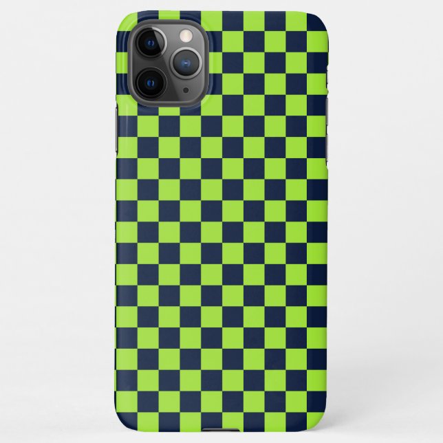 Capa Para iPhone Lime and navy checkerboard pattern (Verso)