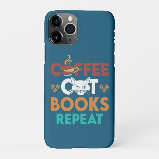 Capa Para iPhone Livros de café Repetir, Lendo café, Lendo Gato (Verso)
