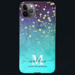 Capa Para iPhone Marinho azul aqua dourado espargueira monograma<br><div class="desc">Marinho azul aqua Gold Sparkle monograma monograma iPhone 11Pro Max Case. Personalize-o com seu próprio nome,  iniciais e texto. Você pode alterar o tipo,  o tamanho e as cores das fontes.</div>