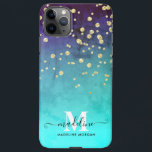 Capa Para iPhone Marinho azul aqua dourado espargueira monograma<br><div class="desc">Marinho azul aqua Gold Sparkle monograma monograma iPhone 11Pro Max Case. Personalize-o com seu próprio nome,  iniciais e texto. Você pode alterar o tipo,  o tamanho e as cores das fontes.</div>