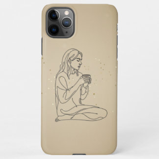 Capa Para iPhone Minimalist Line Art Woman with Coffee | Cozy Aesth