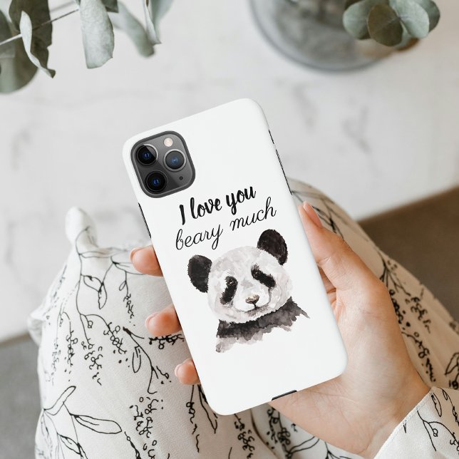 Capa Para iPhone Moderno Eu Te Amo Muito Panda Preta E Branca (Criador carregado)