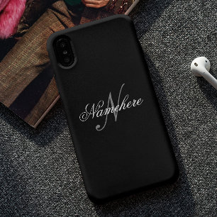 Capa Para iPhone Monograma Personalizado Único de Nomes Preto e Bra