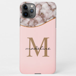 Capa Para iPhone Monograma Rosa Midrosa Elegante, Dourado, Mármore
