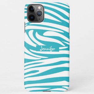 Capa Para iPhone Monograma Turquoise Flagrada Zebra Padrão Trendy 