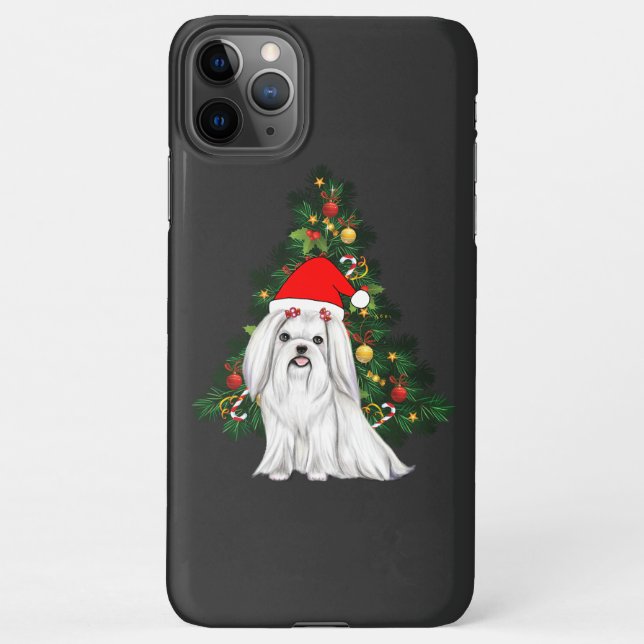Capa Para iPhone Natal Maltês, Xmas Maltês Cachorro com chapéu de P (Verso)