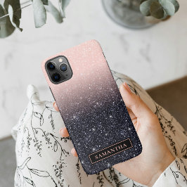 Capa Para iPhone Nome de cintilações preto e rosa modernos