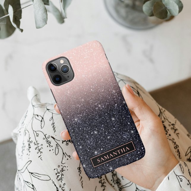 Capa Para iPhone Nome de cintilações preto e rosa modernos (Criador carregado)