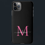 Capa Para iPhone Nome do Script Feminino do Monograma Rosa Quente G<br><div class="desc">Modern Girly Black Hot Magenta Rosa Monograma Cor-de-Rosa Rosa Quente Capa de telefone do Nome do Script Feminino</div>