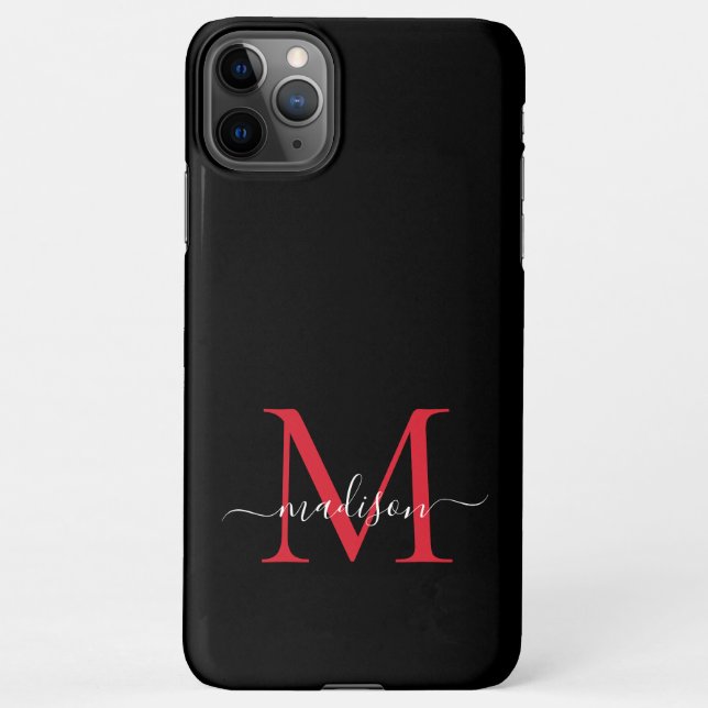 Capa Para iPhone Nome Feminino do Monograma Vermelho Negro Monogram (Verso)