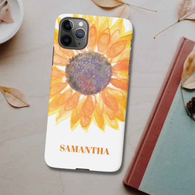 Capa Para iPhone Nome Personalizado Girassol Floral (Criador carregado)