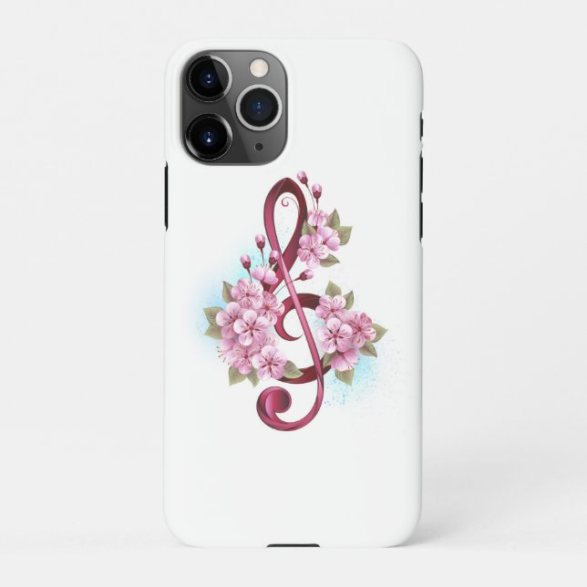 Capa Para iPhone Notas de clave de trecho musical com flores de Sak (Verso)
