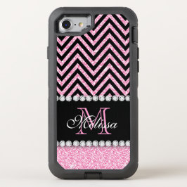 CAPA PARA iPhone 8/7 OtterBox DEFENDER PINK GLITTER PRETO CHEVRON MONOGRAMMED