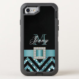 CAPA PARA iPhone 8/7 OtterBox DEFENDER TURQUOISMO NEGRO CHEVRON GLITTER GIRLY