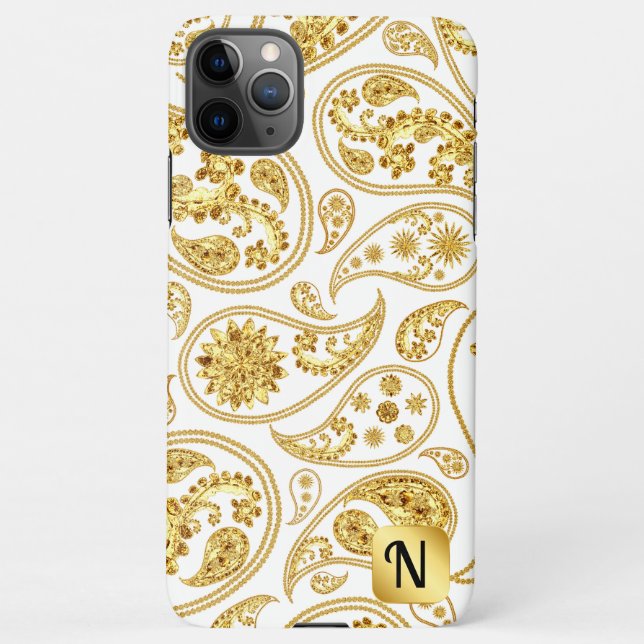 Capa Para iPhone Ouro inicial paisley l Presente feminino de luxo (Verso)