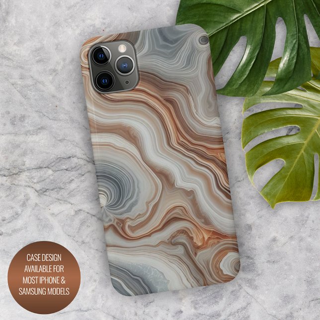 Capa Para iPhone Padrão Clássico de Agate de Beige Amber Cinza Quar (Criador carregado)