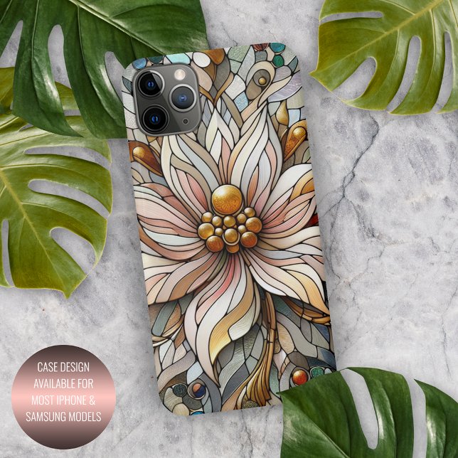 Capa Para iPhone Padrão Clássico de Arte Floral de Vidro Obtido (Criador carregado)