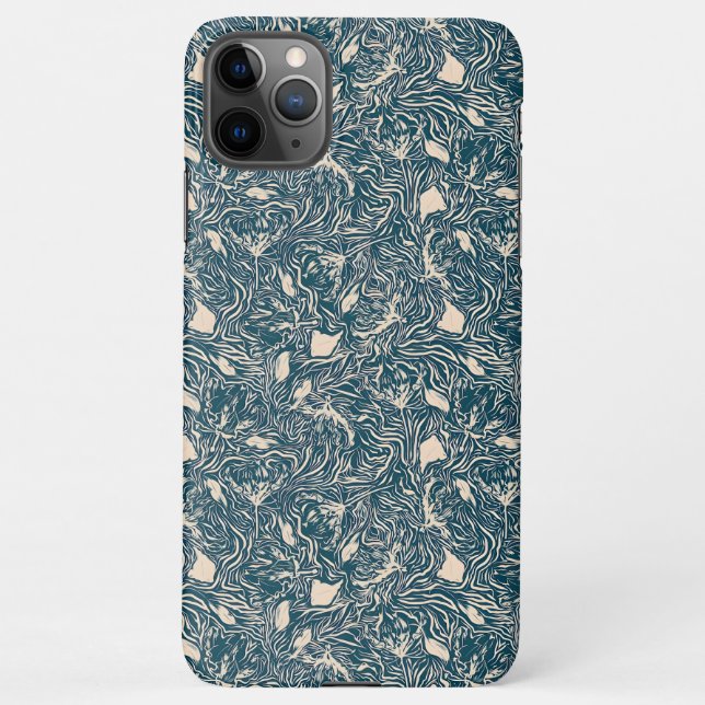 Capa Para iPhone Padrão contínuo de redemoinho botânico em azul-tur (Verso)
