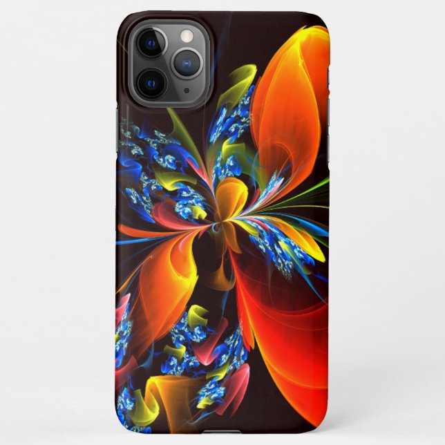 Capa Para iPhone Padrão de Abstrato de Arte Floral Azul Laranja Mod (Verso)