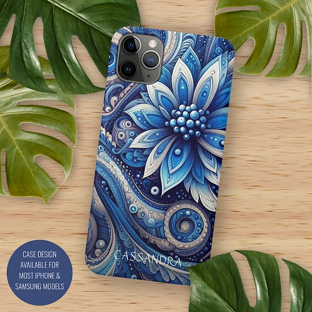 Capa Para iPhone Padrão de Arte de Paisley Preto Azure Marinho Escu (Criador carregado)