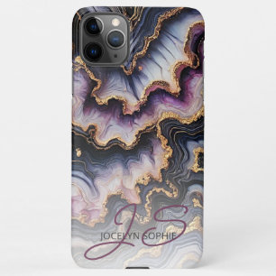 Capa Para iPhone Padrão de Arte Dourada Mármore Roxo Azul Preto