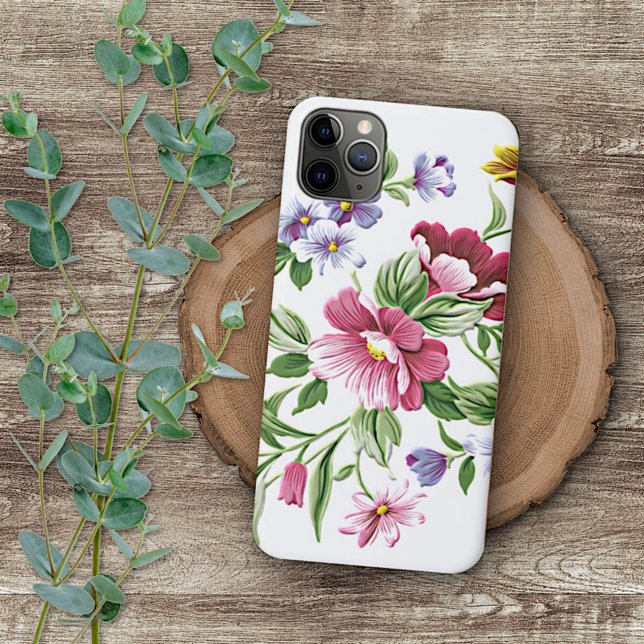 Capa Para iPhone Padrão de Arte Floral Verde Roxo-Rosa Vermelho Vio (Criador carregado)