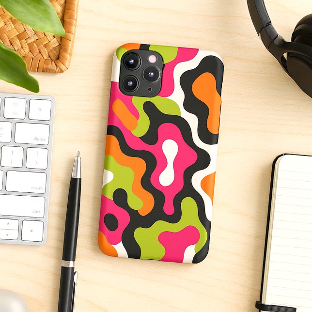 Capa Para iPhone Padrão de Arte Laranja Preto Rosa Quente (Criador carregado)